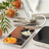  zwart-wit Halloween Kitten Sleutelhanger (Voorkant Rechts)