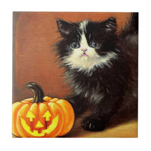zwart-wit Halloween Kitten Tegeltje
