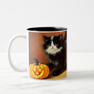 zwart-wit Halloween Kitten Tweekleurige Koffiemok