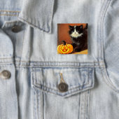 zwart-wit Halloween Kitten Vierkante Button 5,1 Cm (In situ)