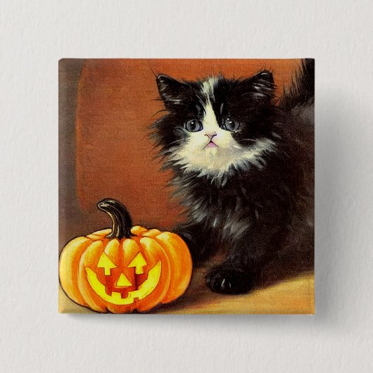 zwart-wit Halloween Kitten Vierkante Button 5,1 Cm (Voorkant)