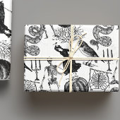  Zwart & Wit Halloween Line Art Inpakpapier Vel
