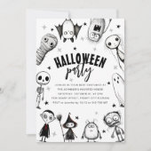 Zwart-wit Halloween Party Kaart (Voorkant)
