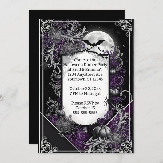 Zwart-wit Halloween Party Kaart (Voorkant / Achterkant)