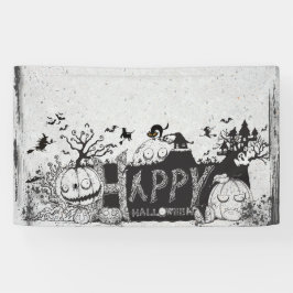 Zwart-wit Halloween Party Spandoek