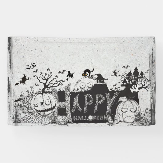 Zwart-wit Halloween Party Spandoek (Horizontaal)