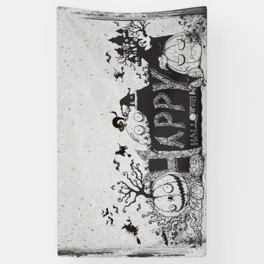 Zwart-wit Halloween Party Spandoek (Verticaal)