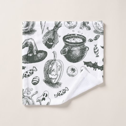  zwart-wit halloween patroon bad handdoek (Wasdoekje)