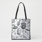  zwart-wit halloween patroon tote bag (Voorkant)