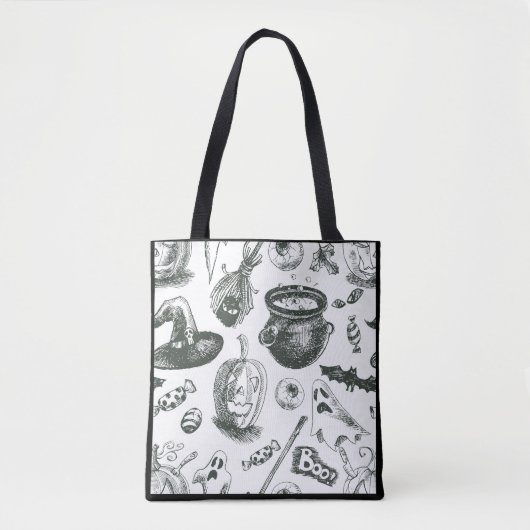 zwart-wit halloween patroon tote bag (Voorkant)