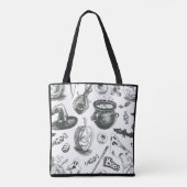zwart-wit halloween patroon tote bag (Achterkant)