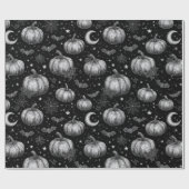 Zwart-wit Halloween Pompoen, Vleermuis, Spiderweb Cadeaupapier (Vlak)