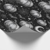 Zwart-wit Halloween Pompoen, Vleermuis, Spiderweb Cadeaupapier (Hoek)