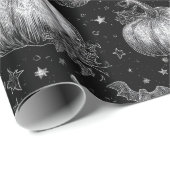 Zwart-wit Halloween Pompoen, Vleermuis, Spiderweb Cadeaupapier (Rol Hoek)
