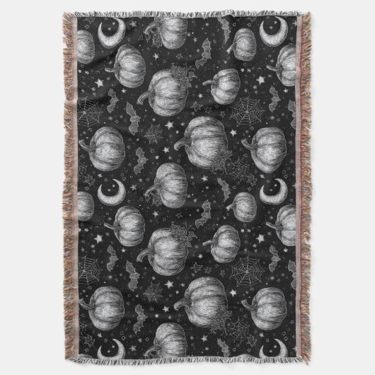 Zwart-wit Halloween Pompoen, Vleermuis, Spiderweb Deken (Voorkant Verticaal)