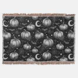 Zwart-wit Halloween Pompoen, Vleermuis, Spiderweb Deken