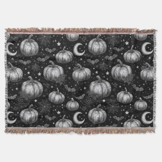 Zwart-wit Halloween Pompoen, Vleermuis, Spiderweb Deken (Voorkant)
