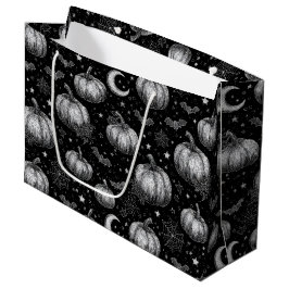 Zwart-wit Halloween Pompoen, Vleermuis, Spiderweb Groot Cadeauzakje