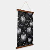 Zwart-wit Halloween Pompoen, Vleermuis, Spiderweb Hangend Wandkleed (Gebogen)