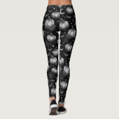 Zwart-wit Halloween Pompoen, Vleermuis, Spiderweb Leggings (Achterkant)