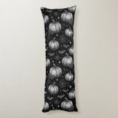 Zwart-wit Halloween Pompoen, Vleermuis, Spiderweb Lichaamskussen (Achterkant (Verticaal))