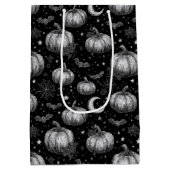 Zwart-wit Halloween Pompoen, Vleermuis, Spiderweb Medium Cadeauzakje (Achterkant)