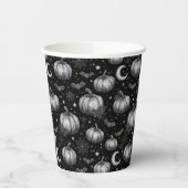 Zwart-wit Halloween Pompoen, Vleermuis, Spiderweb Papieren Bekers (Links)