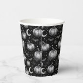 Zwart-wit Halloween Pompoen, Vleermuis, Spiderweb Papieren Bekers (Rechts)