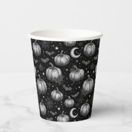 Zwart-wit Halloween Pompoen, Vleermuis, Spiderweb Papieren Bekers