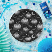 Zwart-wit Halloween Pompoen, Vleermuis, Spiderweb Papieren Bordje (Feest)