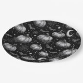 Zwart-wit Halloween Pompoen, Vleermuis, Spiderweb Papieren Bordje (Gekanteld)