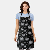 Zwart-wit Halloween Pompoen, Vleermuis, Spiderweb Schort (Gedragen)