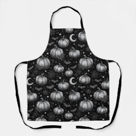 Zwart-wit Halloween Pompoen, Vleermuis, Spiderweb Schort