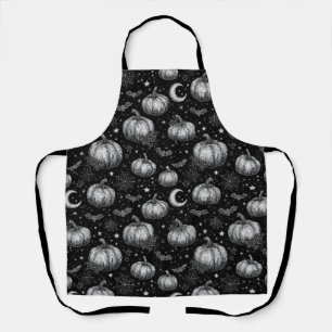 Zwart-wit Halloween Pompoen, Vleermuis, Spiderweb Schort