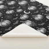 Zwart-wit Halloween Pompoen, Vleermuis, Spiderweb Sherpa Deken (3/4)