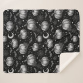 Zwart-wit Halloween Pompoen, Vleermuis, Spiderweb Sherpa Deken (Voorkant (horizontaal))