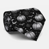 Zwart-wit Halloween Pompoen, Vleermuis, Spiderweb Stropdas (Opgerold)
