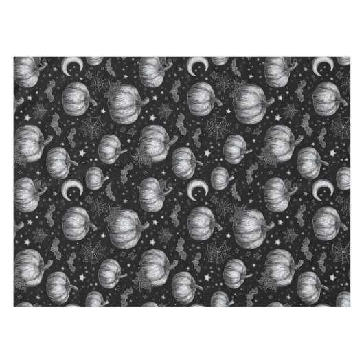 Zwart-wit Halloween Pompoen, Vleermuis, Spiderweb Tafelkleed (Voorkant (Horizontaal))