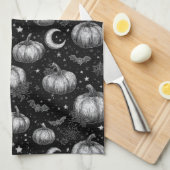 Zwart-wit Halloween Pompoen, Vleermuis, Spiderweb Theedoek (Quarter Fold)