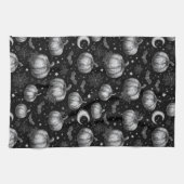 Zwart-wit Halloween Pompoen, Vleermuis, Spiderweb Theedoek (Horizontaal)