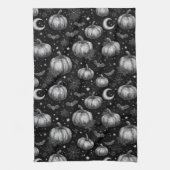Zwart-wit Halloween Pompoen, Vleermuis, Spiderweb Theedoek (Verticaal)