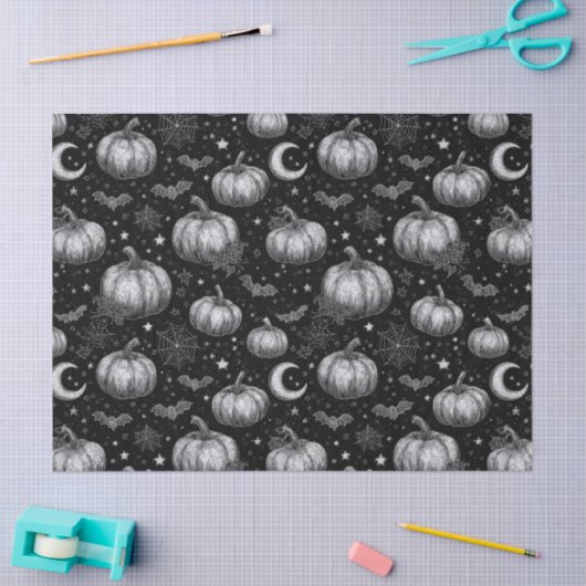 Zwart-wit Halloween Pompoen, Vleermuis, Spiderweb Tissuepapier (Craft)