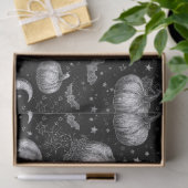 Zwart-wit Halloween Pompoen, Vleermuis, Spiderweb Tissuepapier (Geschenk)