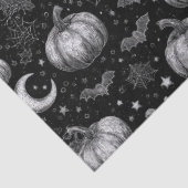 Zwart-wit Halloween Pompoen, Vleermuis, Spiderweb Tissuepapier (Detail)