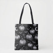 Zwart-wit Halloween Pompoen, Vleermuis, Spiderweb Tote Bag (Voorkant)
