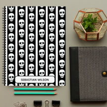 Zwart & Wit Halloween Schedel Patroon Monogram