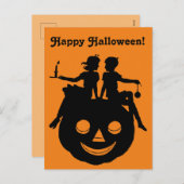 Zwart/Wit Halloween Silhouette Jongen Meisje Zit o Feestdagenkaart (Voorkant / Achterkant)