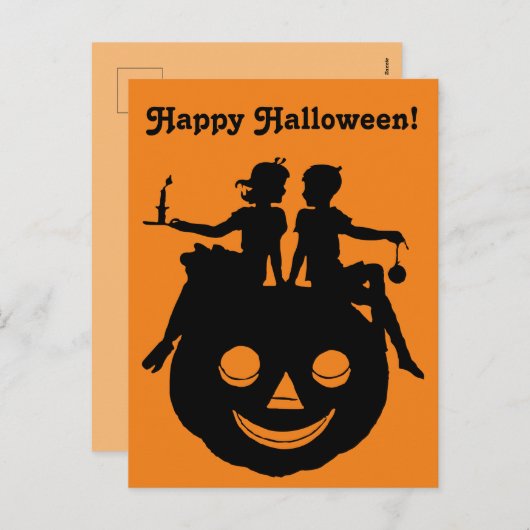 Zwart/Wit Halloween Silhouette Jongen Meisje Zit o Feestdagenkaart (Voorkant / Achterkant)