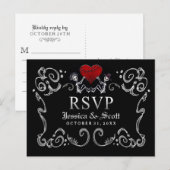 Zwart Wit Halloween Skeletten Hart Wedding RSVP Uitnodiging Briefkaart (Voorkant / Achterkant)