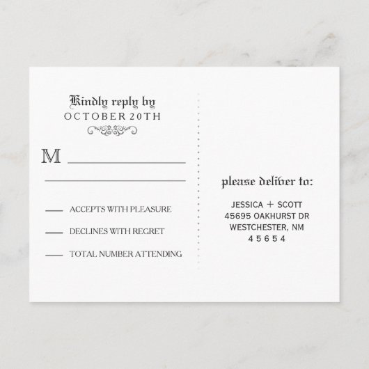 Zwart Wit Halloween Skeletten Hart Wedding RSVP Uitnodiging Briefkaart (Achterkant)